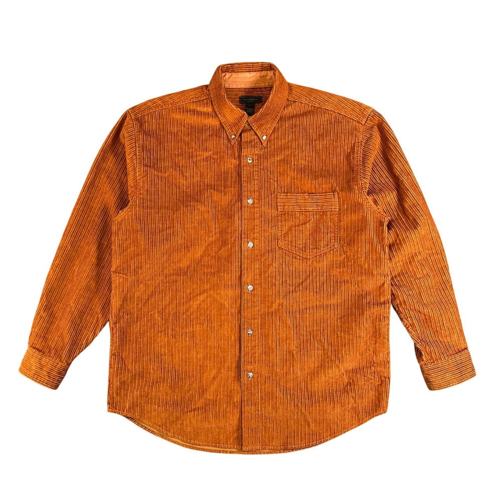 Sundance Mens Burnt Orange Corduroy Button Down Shirt Large Long Sleeve Pocket